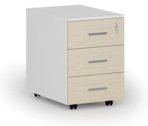 Kontenerek biurowy mobilny PRIMO WHITE, 3 szuflady, biały/brzoza
