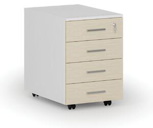 Kontenerek biurowy mobilny PRIMO WHITE, 4 szuflady, biały/dąb naturalny