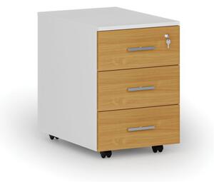 Kontenerek biurowy mobilny PRIMO WHITE, 3 szuflady, biały/buk