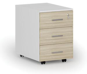 Kontener biurowy mobilny PRIMO WHITE, 3 szuflady, biały/dąb naturalny