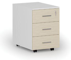 Kontenerek biurowy mobilny PRIMO WHITE, 3 szuflady, biały/dąb naturalny