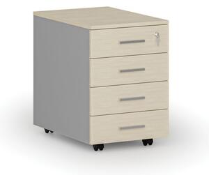 Kontener biurowy mobilny PRIMO GRAY, 4 szuflady, szary/brzoza