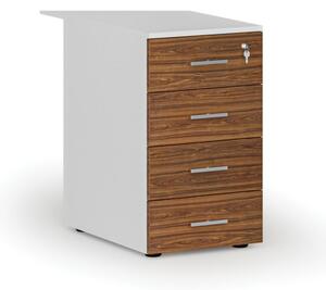 Kontener biurowy z szufladami PRIMO WHITE, 4 szuflady, biały/orzech