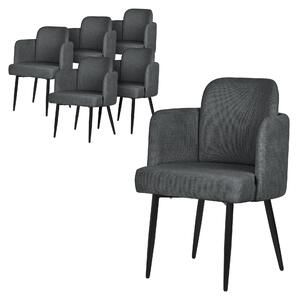 ML-Design zestaw 6 krzese do jadalni obitych tkanin w kolorze antracytowym Krzeso kuchenne z podokietnikiem i oparciem o wygldzie rattanu Krzeso tapicerowane z metalowymi nogami Ergonomiczne