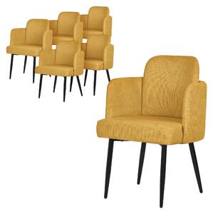 ML-Design zestaw 6 krzese do jadalni w kolorze musztardowym Krzeso kuchenne z podokietnikami i oparciem o wygldzie rattanu Krzeso tapicerowane z metalowymi nogami Ergonomiczne
