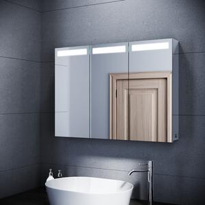 SONNI 3-drzwiowa szafka azienkowa z lustrem 90x65x13cm z owietleniem LED Przecznik przyciskowy z gniazdem golarki