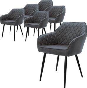 ML-Design zestaw 6 krzese do jadalni z podokietnikami i oparciem, antracyt, krzeso kuchenne z obiciem ze sztucznej skóry, krzeso tapicerowane z metalowymi nogami