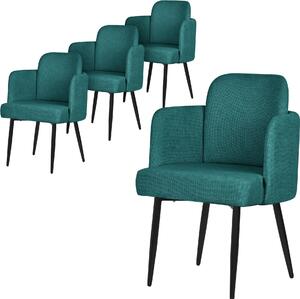 ML-Design zestaw 4 krzese do jadalni Pokrycie z tkaniny Petrol Krzeso kuchenne z podokietnikiem i oparciem o wygldzie rattanu Krzeso tapicerowane z metalowymi nogami Ergonomiczne
