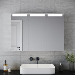 SONNI szafka azienkowa z lustrem ze stali nierdzewnej z owietleniem LED i gniazdem golarki 90x65x13cm 3-drzwiowy wcznik przyciskowy
