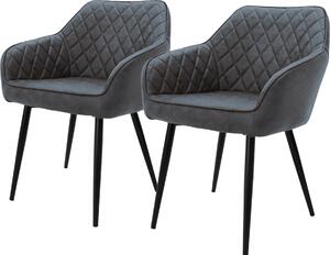 ML-Design zestaw 2 krzese do jadalni z podokietnikami i oparciem, antracyt, krzeso kuchenne z obiciem ze sztucznej skóry, krzeso tapicerowane z metalowymi nogami