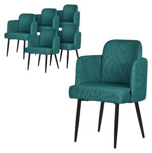 ML-Design zestaw 6 krzese do jadalni Pokrycie z tkaniny Petrol Krzeso kuchenne z podokietnikiem i oparciem o wygldzie rattanu Krzeso tapicerowane z metalowymi nogami Ergonomiczne