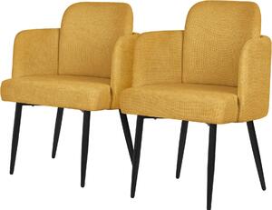ML-Design zestaw 2 krzese do jadalni w kolorze musztardowym Krzeso kuchenne z podokietnikiem i oparciem o wygldzie rattanu Krzeso tapicerowane z metalowymi nogami Ergonomiczne