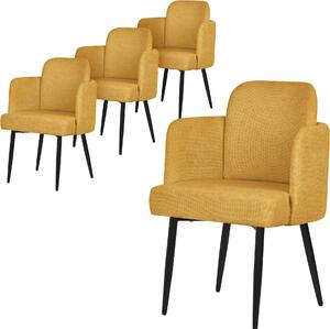ML-Design zestaw 4 krzese do jadalni w kolorze musztardowym Krzeso kuchenne z podokietnikiem i oparciem o wygldzie rattanu Krzeso tapicerowane z metalowymi nogami Ergonomiczne
