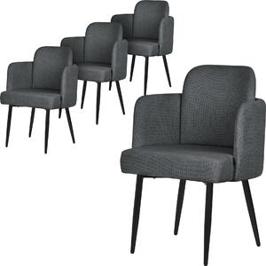 ML-Design zestaw 4 krzese do jadalni w kolorze antracytowym Krzeso kuchenne z podokietnikiem i oparciem o wygldzie rattanu Krzeso tapicerowane z metalowymi nogami Ergonomiczne