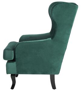 Fotel tapicerowany welurowy pikowany wysokie oparcie uszak retro zielony Alta Beliani