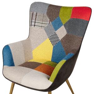 Pikowany fotel z podnóżkiem kolorowy patchwork drewno kauczukowe retro Vejle Beliani