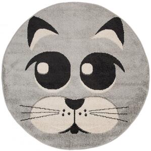 Szary dziecięcy dywan koło z kotem - Animac