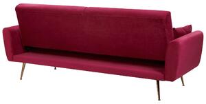 Sofa rozkładana 3-osobowa retro kanapa z funkcją spania welurowa burgundowa Eina Beliani