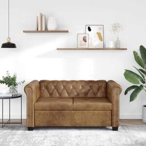 Dwuosobowa sofa chesterfield ze sztucznej skÃ³ry, brÄ zowa