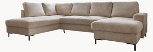 Panoramiczna sofa narożna ze sztrukus z funkcją spania i schowkiem Lofty Lilly (8-osobowa)