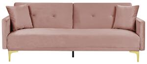 Sofa 3-osobowa welurowa różowa z poduszkami do salonu nowoczesna Lucian Beliani