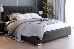 MebleMWM Łóżko tapicerowane z pojemnikiem LB-150 | 140x200 | Welur | Czarny | OUTLET
