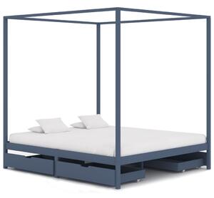 Rama łóżka z baldachimem, 4 szuflady, szara, sosna, 160x200 cm