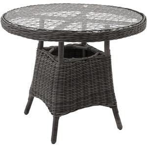 Tectake aluminiowy rattanowy stół ogrodowy ze szklanym blatem 91x73,5cm - szary
