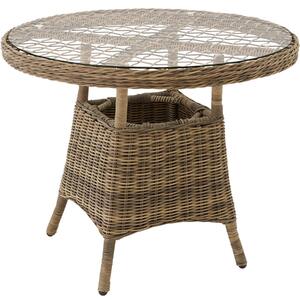 Tectake aluminiowy rattanowy stół ogrodowy ze szklanym blatem 91x73,5cm - naturalny