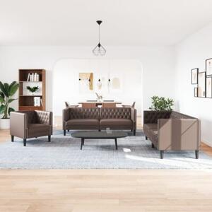 Zestaw 3-cz. wypoczynkowy chesterfield, brÄ zowy, sztuczna skÃ³ra