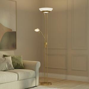 Lampa Podłogowa Lindby, Yveta, ściemnialny, złoty | mosiężny, salon, metal, nowoczesny