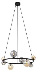 Lampa wisząca czarna z dymionym i bursztynowym szkłem okrągła 8-punktowa - Monaco