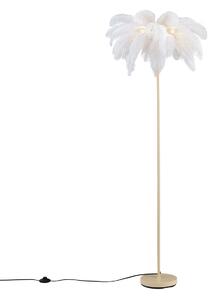 Lampa podłogowa Art Deco beżowa z białymi piórami - Peahen