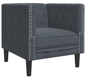 Fotel chesterfield, ciemnoszary, tapicerowany aksamitem
