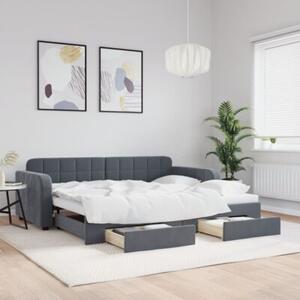 Sofa rozsuwana z szufladami, ciemnoszara, 90x190 cm, aksamit
