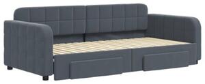 Sofa rozsuwana z szufladami, ciemnoszara, 90x190 cm, aksamit