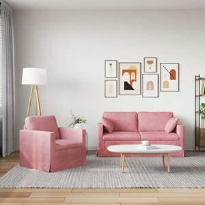Modularna sofa aksamitna w kolorze rÃ³Å¼owym z czarnymi akcentami