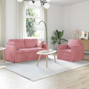 Modularna sofa aksamitna w kolorze rÃ³Å¼owym z czarnymi akcentami