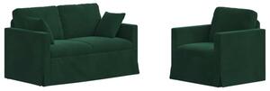 Modularna sofa aksamitna w ciemnej zieleni z czarnymi akcentami