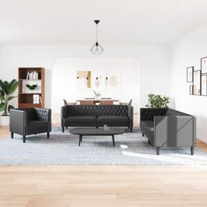 Zestaw 3-cz. wypoczynkowy chesterfield, czarny, sztuczna skÃ³ra