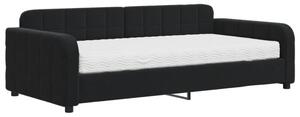 Sofa z materacem do spania, czarna, 100x200 cm, aksamit