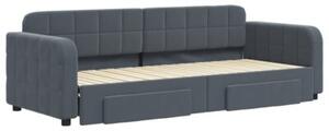 Sofa rozsuwana z szufladami, ciemnoszara, 80x200 cm, aksamit