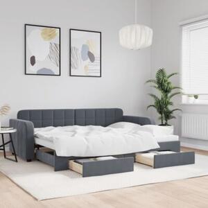 Sofa rozsuwana z szufladami, ciemnoszara, 80x200 cm, aksamit