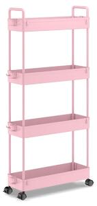 Wózek kuchenny na kółkach - Wysuwany - Plastik - 12 x 39 x 92 cm - Różowy - 4 poziomy