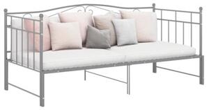 Sofa z wysuwaną ramą łóżka, szara, metalowa, 90x200 cm