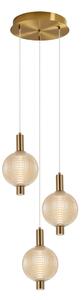 Lampa wisząca kaskada złota klosze kule ryflowane bursztynowe LED 3x6W 3000K PND-83631-3-AB-AMB