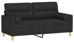 Sofa 2-osobowa z poduszkami, czarna, 140 cm, tkanina