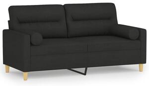 Sofa 2-osobowa z poduszkami, czarna, 140 cm, tkanina