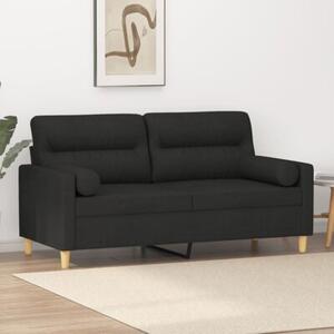 Sofa 2-osobowa z poduszkami, czarna, 140 cm, tkanina