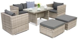 Meble ogrodowe z technorattanu Roma Apetito 4 + 2 pufy Garden Point szare